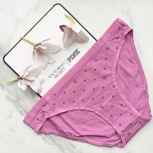 NWOT VICTORIA'S SECRET STRETCH COTTON BIKINI PANTY IN PINK HEART LOGO SZ S/M/L/X